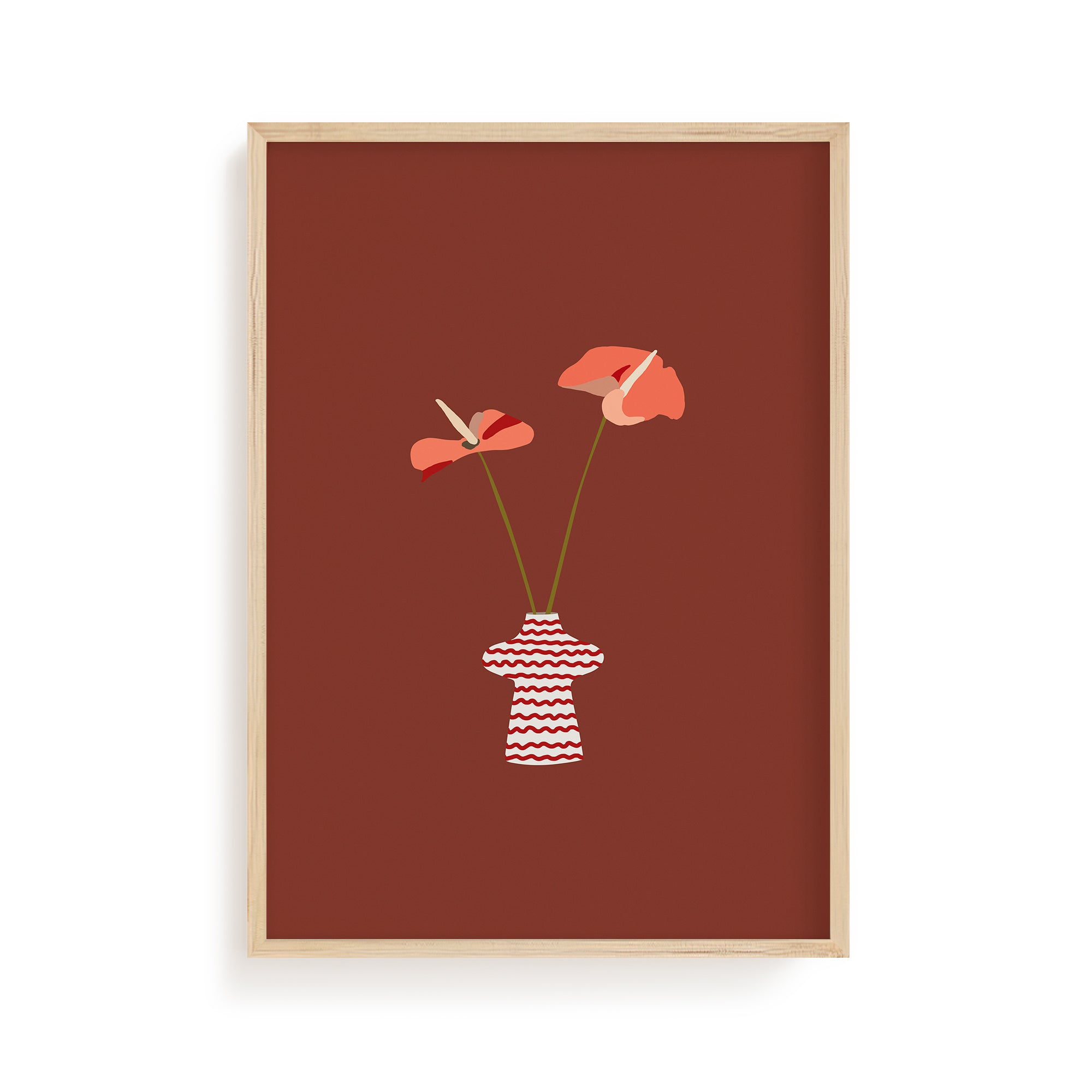 Coral Anthurium in Patterned Vase