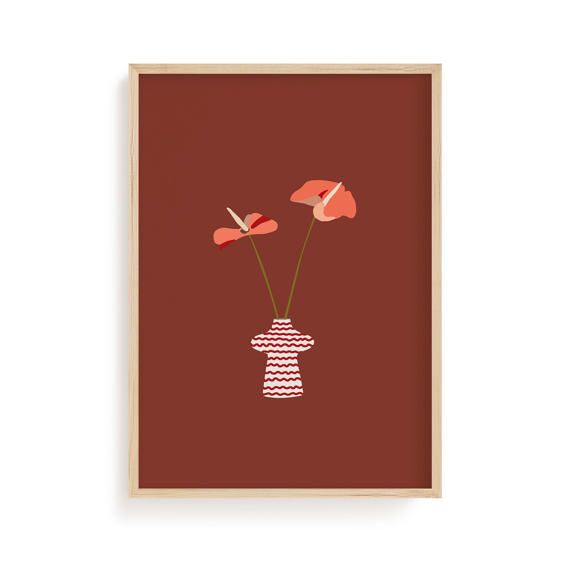 Coral Anthurium in Patterned Vase
