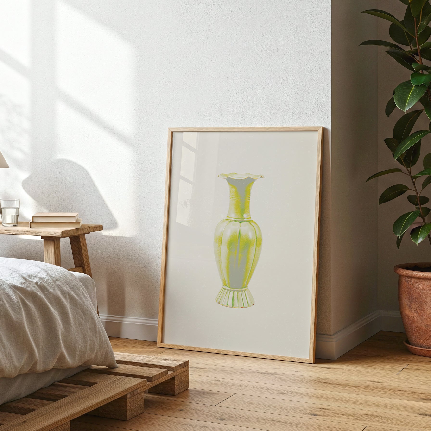 Still Form Vase Print, Neutral Contemporary Poster- Yellow (Digital Download)