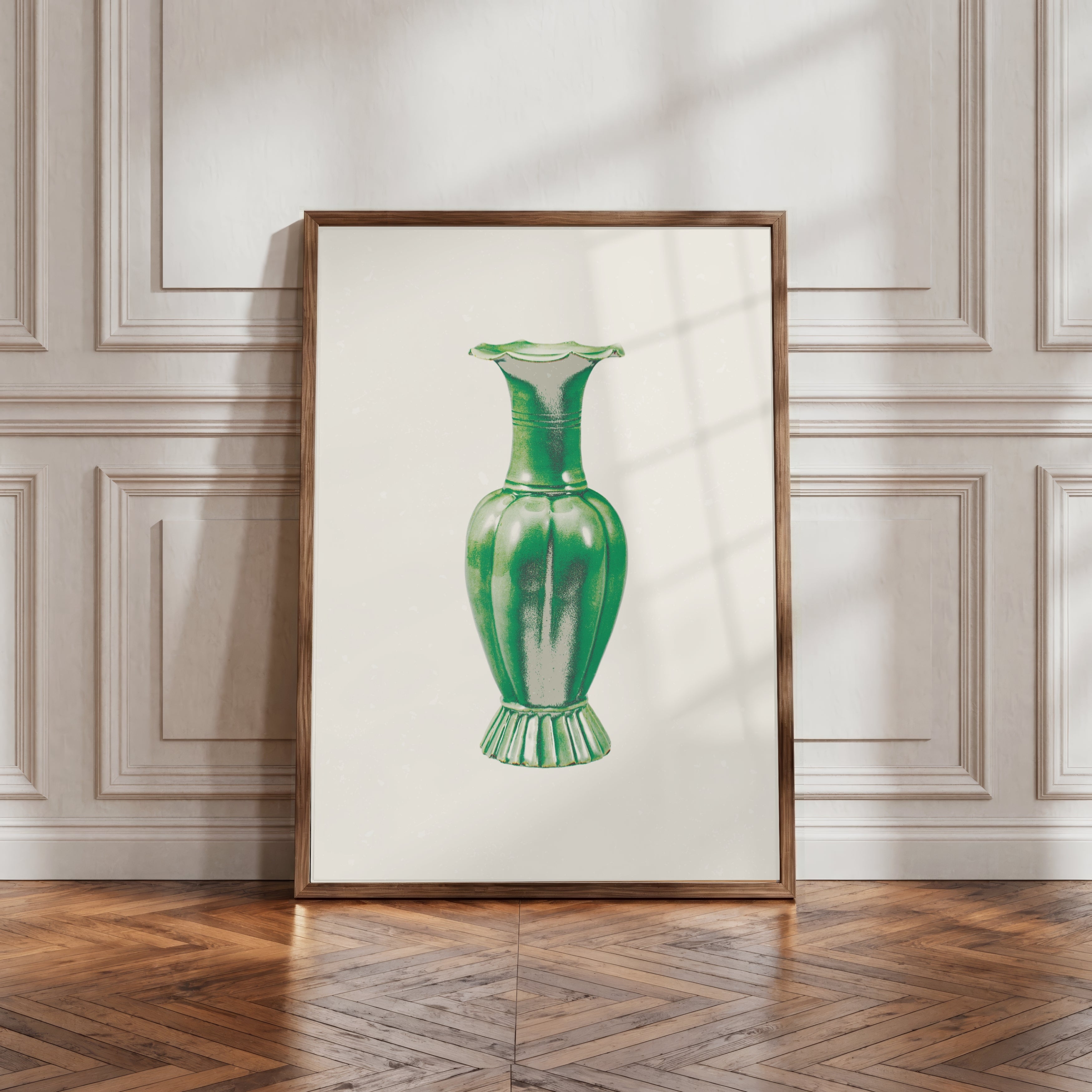 Still Form Vase Print, Neutral Contemporary Poster- Green (Digital Download)