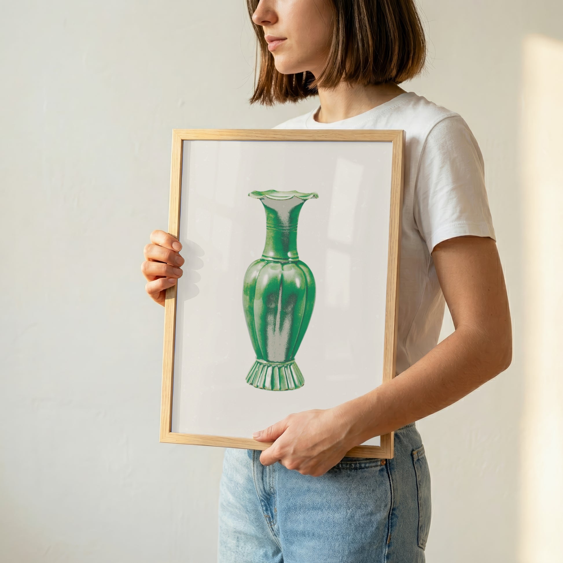 Still Form Vase Print, Neutral Contemporary Poster- Green (Digital Download)
