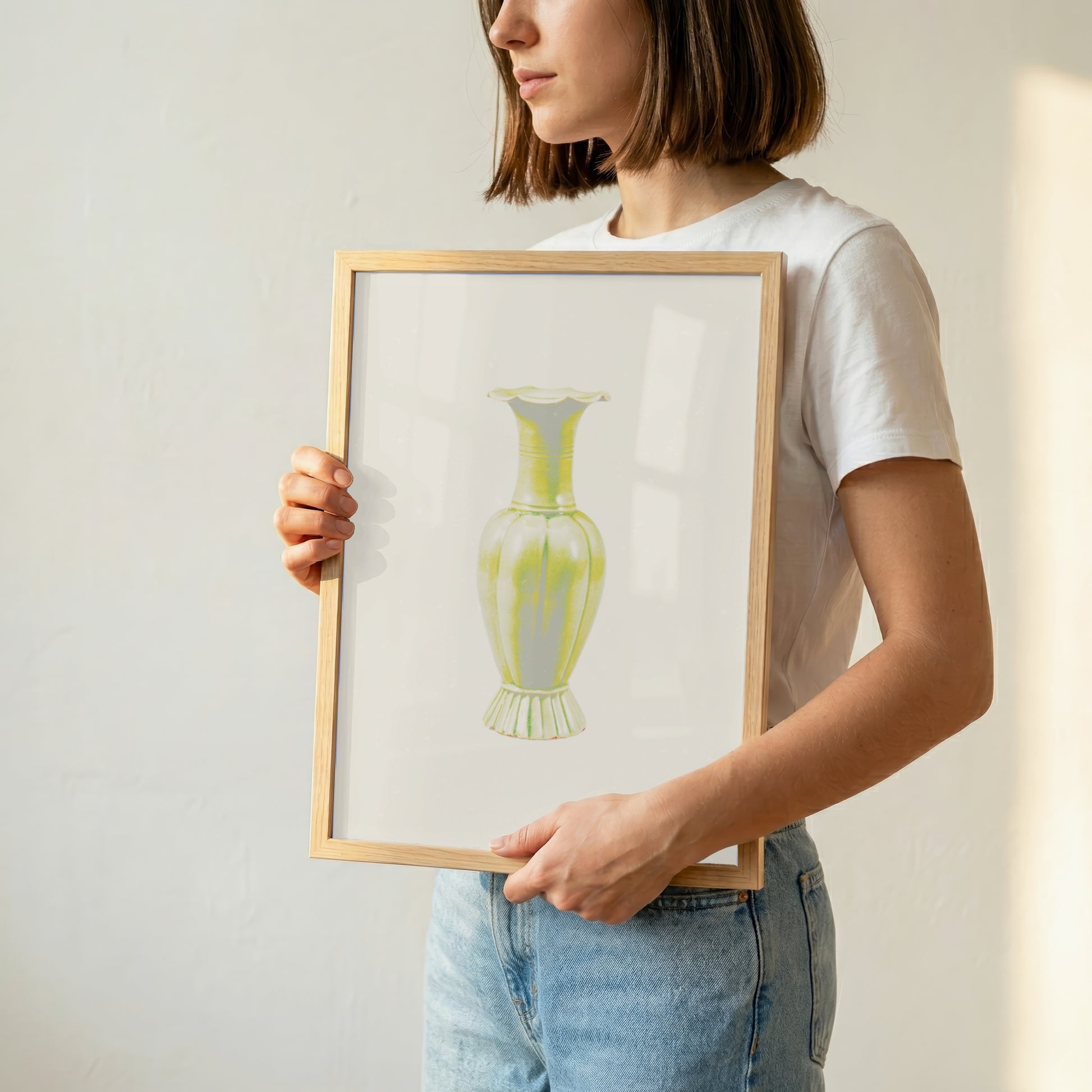 Still Form Vase Print, Neutral Contemporary Poster- Yellow (Digital Download)