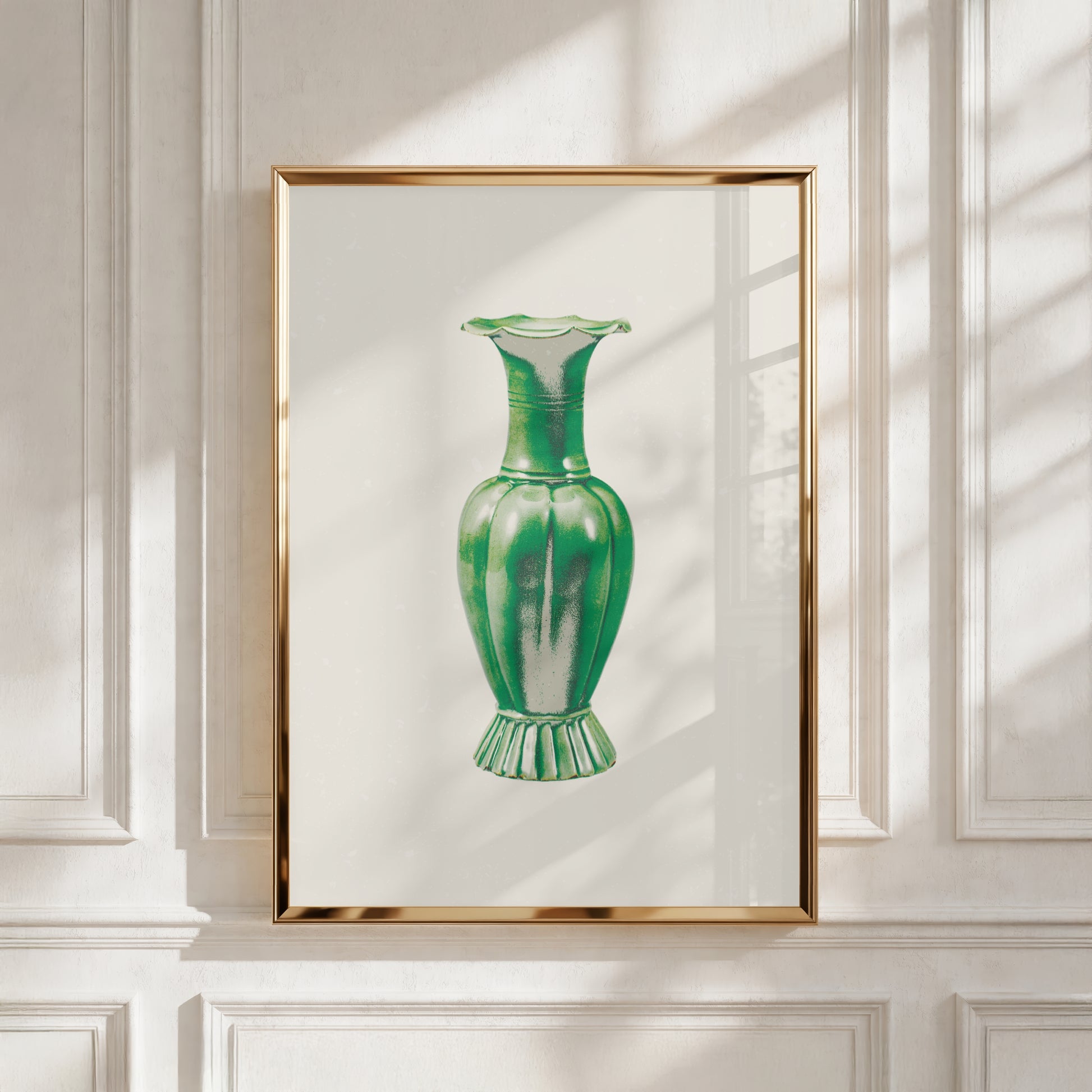 Still Form Vase Print, Neutral Contemporary Poster- Green (Digital Download)
