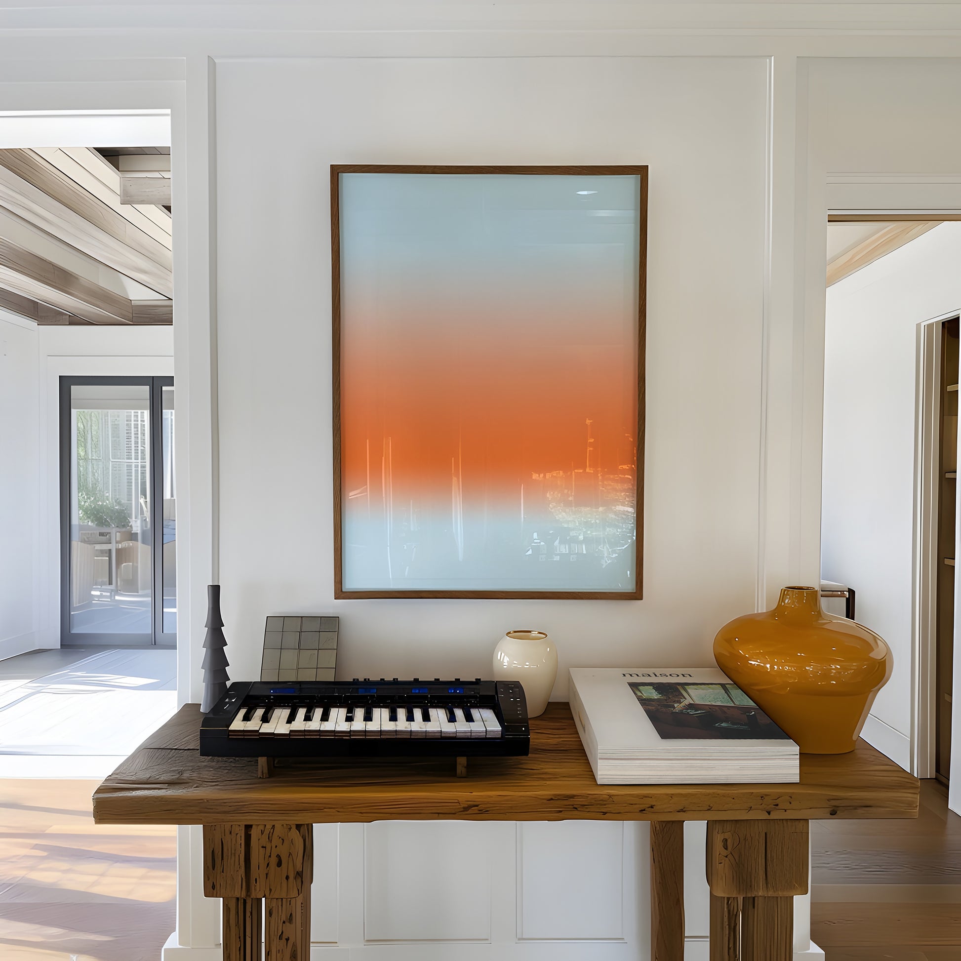Coastal Horizon | Blue Orange Abstract Art Print