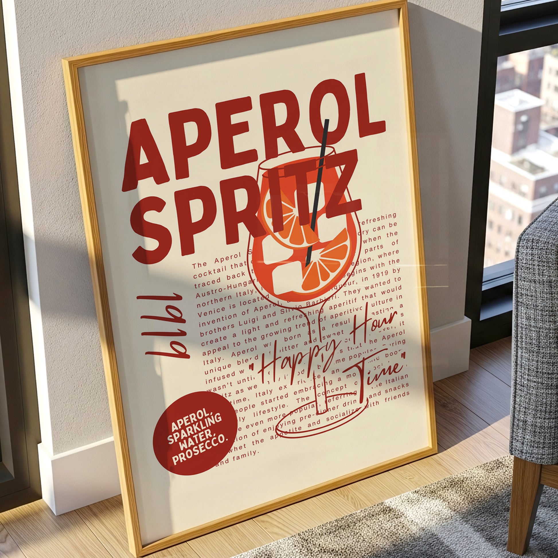 Aperol Spritz Poster, Retro Italian Cocktail Wall Art Print