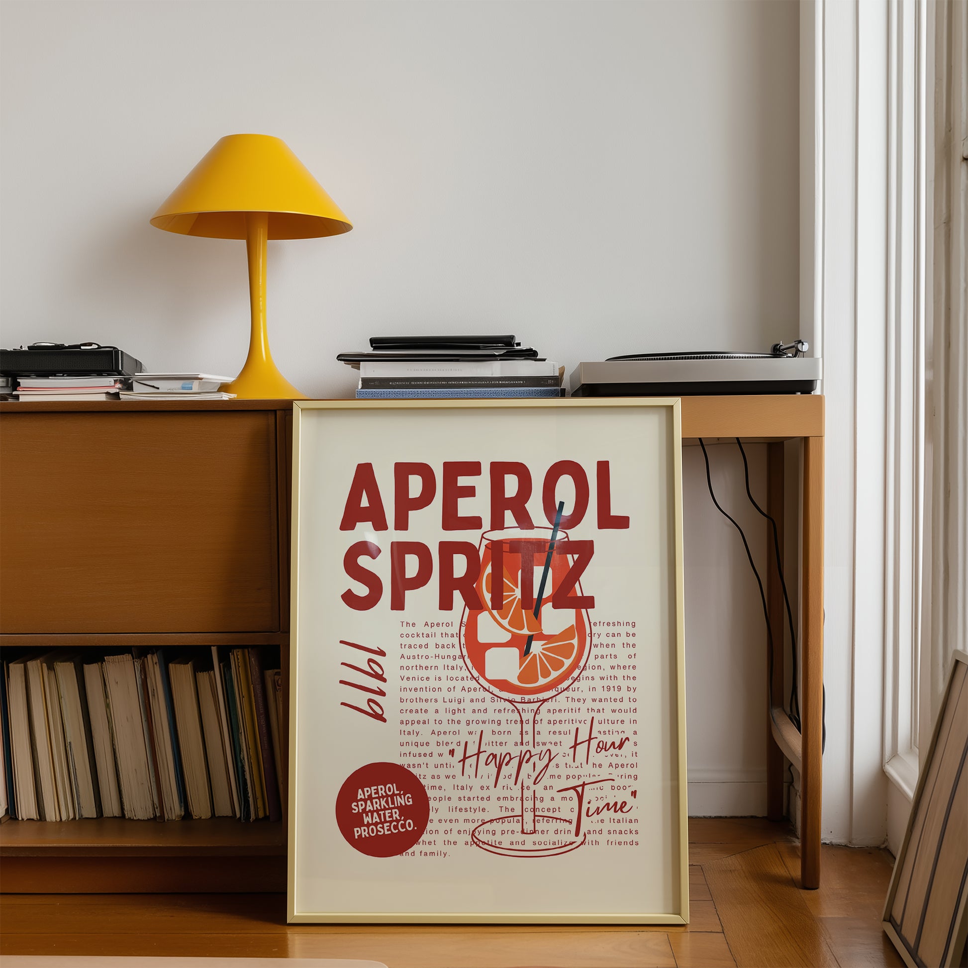 Aperol Spritz Poster, Retro Italian Cocktail Wall Art Print