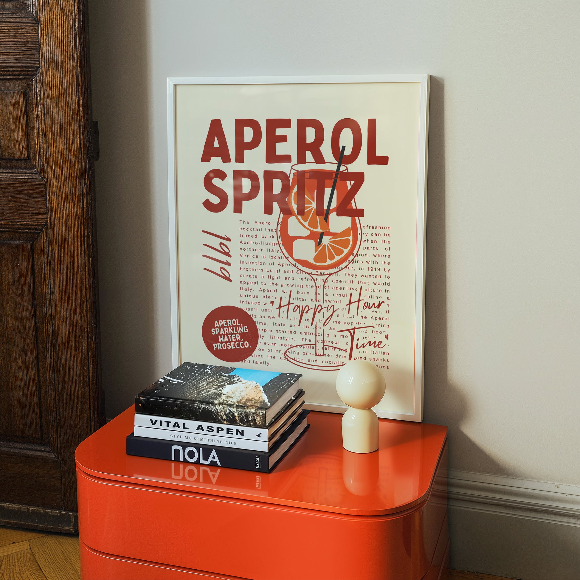 Aperol Spritz Poster, Retro Italian Cocktail Wall Art Print
