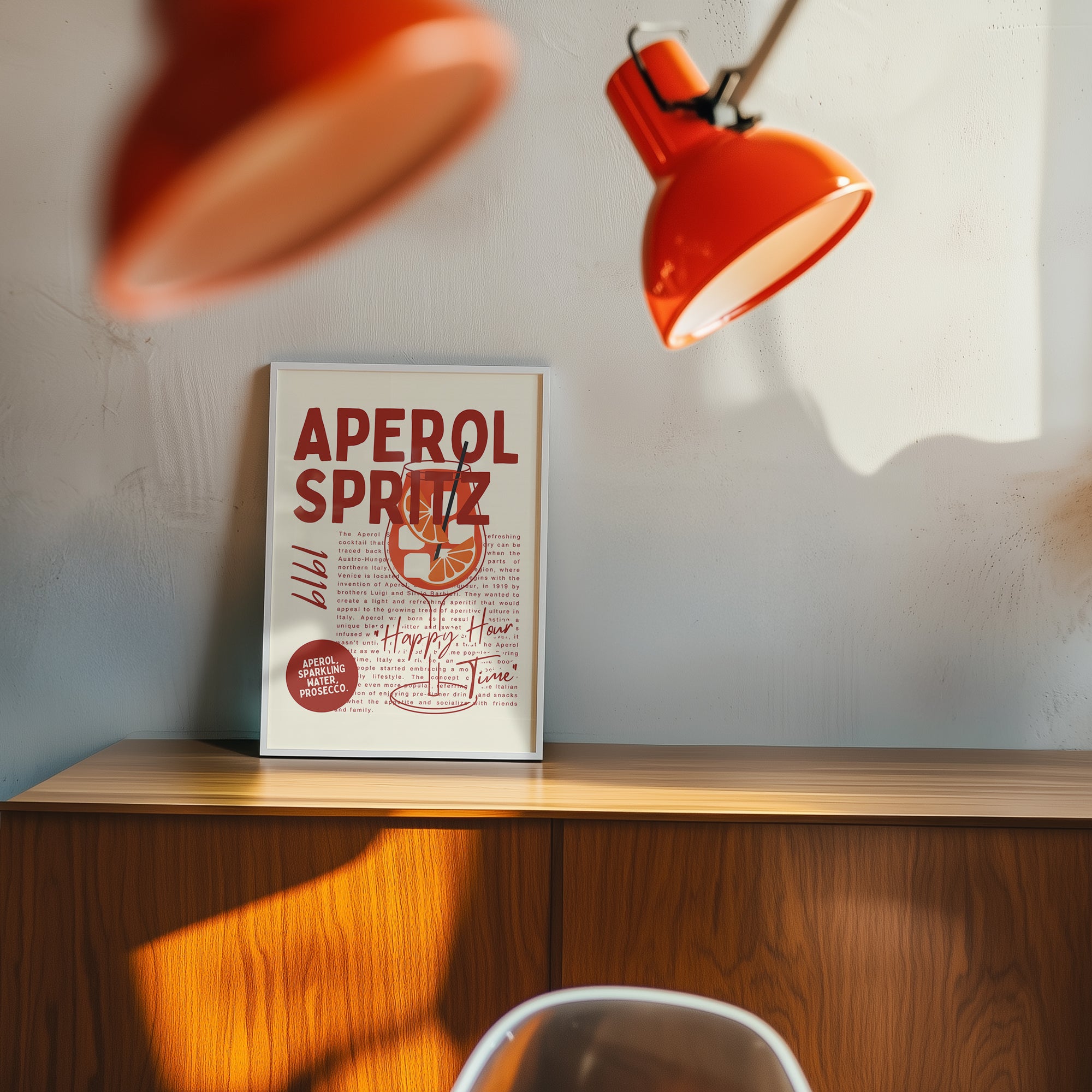 Aperol Spritz Poster, Retro Italian Cocktail Wall Art Print