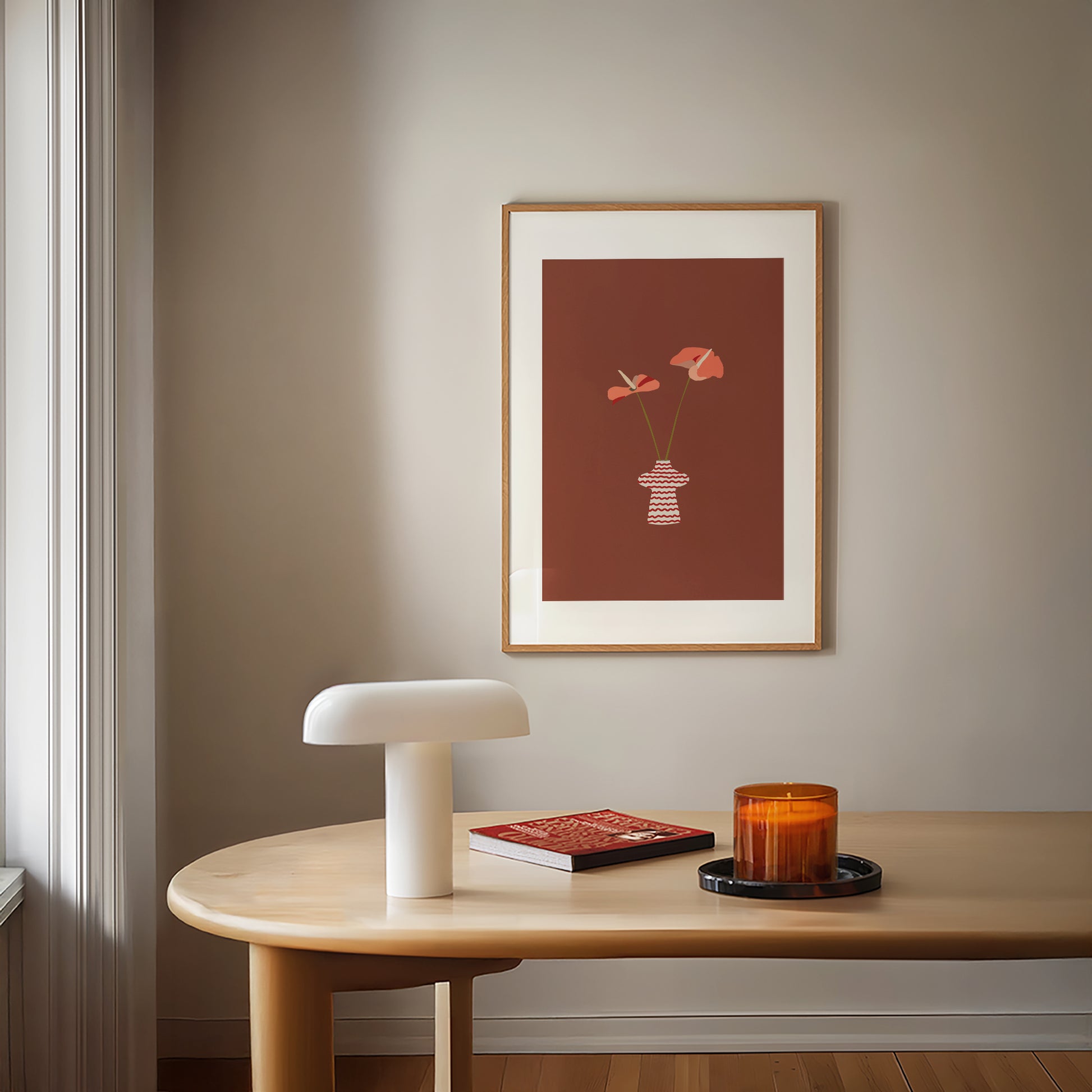Coral Anthurium in Patterned Vase