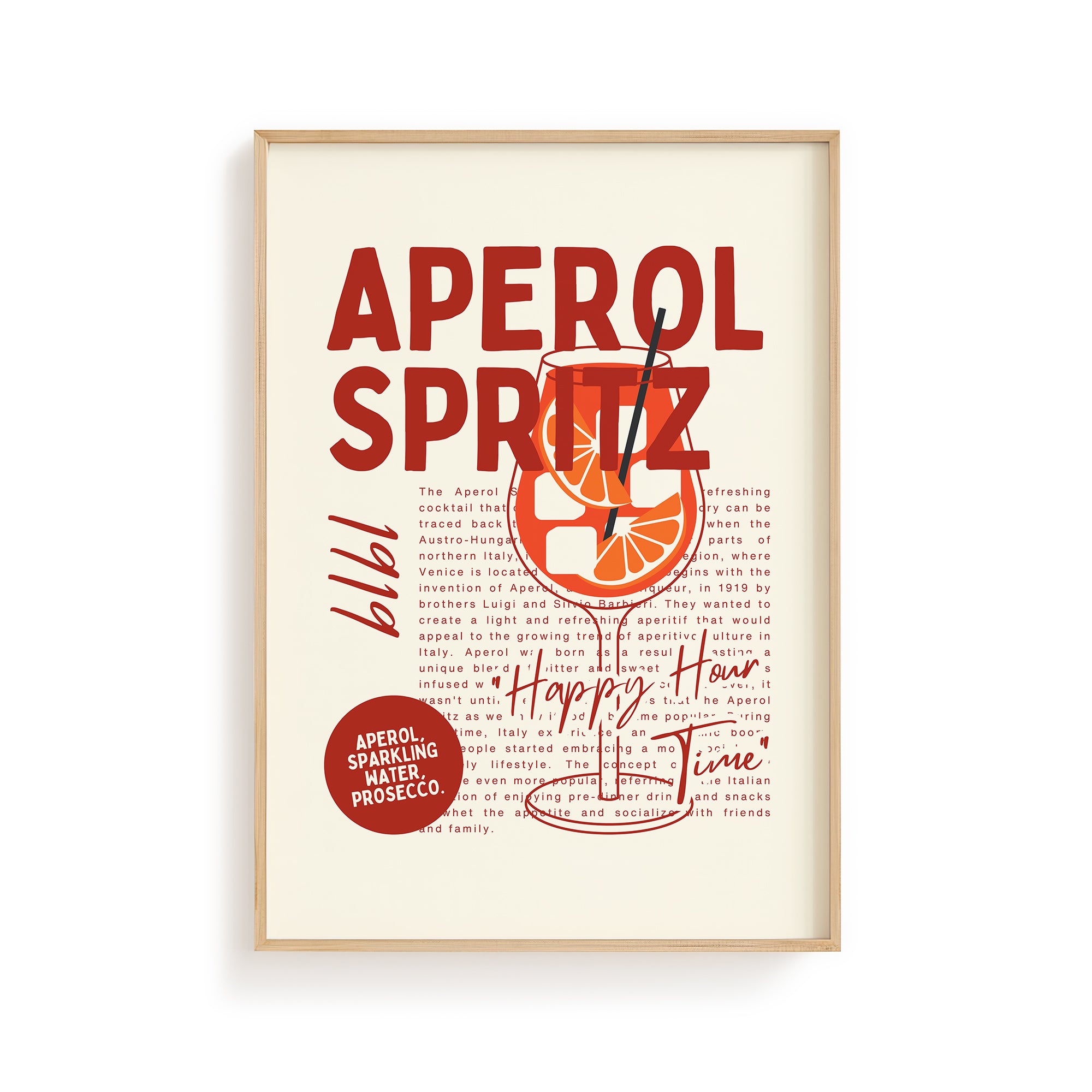Aperol Spritz Poster, Retro Italian Cocktail Wall Art Print