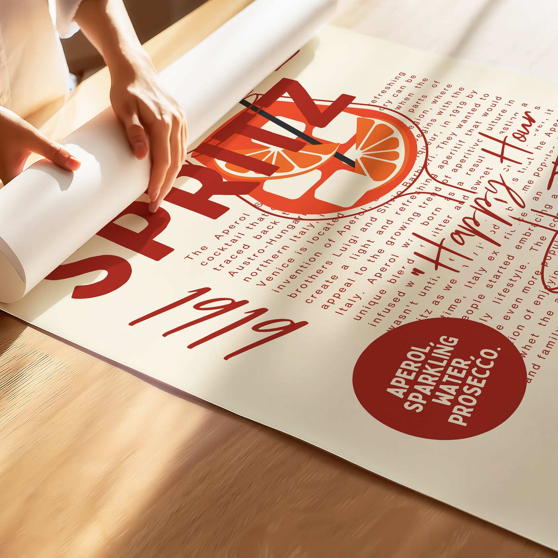 Aperol Spritz Poster, Retro Italian Cocktail Wall Art Print