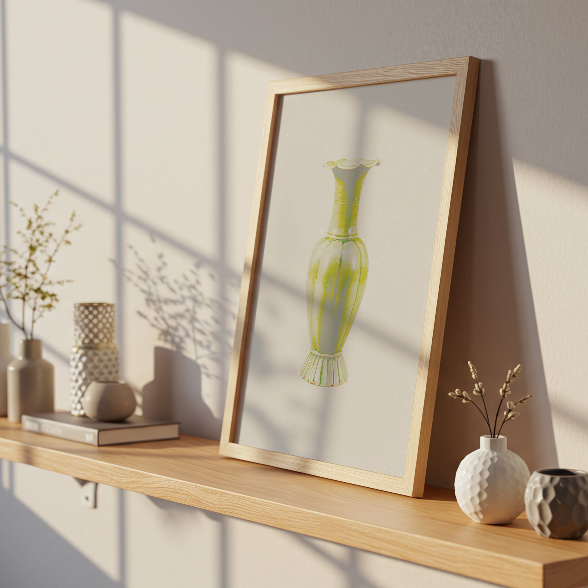 Still Form Vase Print, Neutral Contemporary Poster- Yellow (Digital Download)