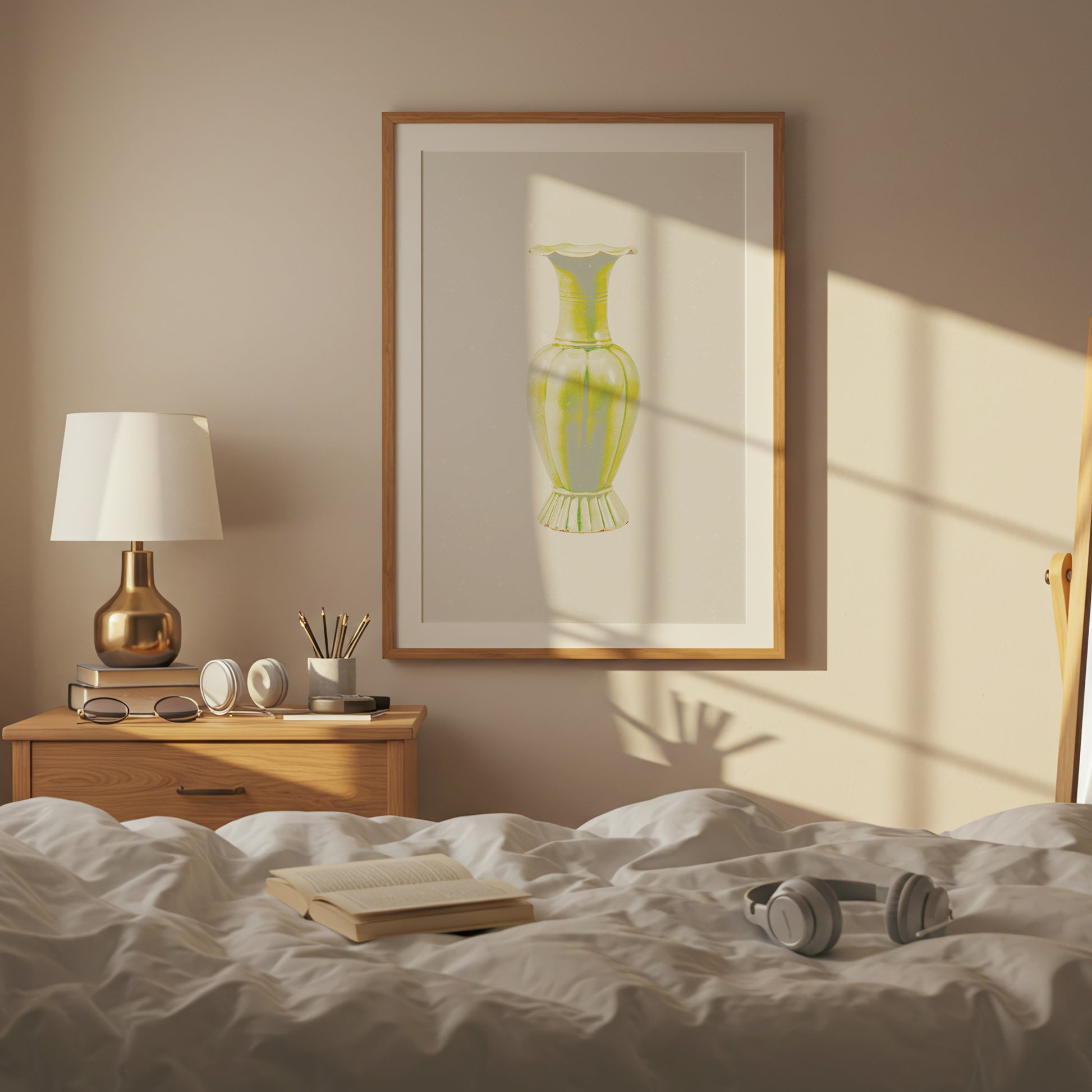 Still Form Vase Print, Neutral Contemporary Poster- Yellow (Digital Download)