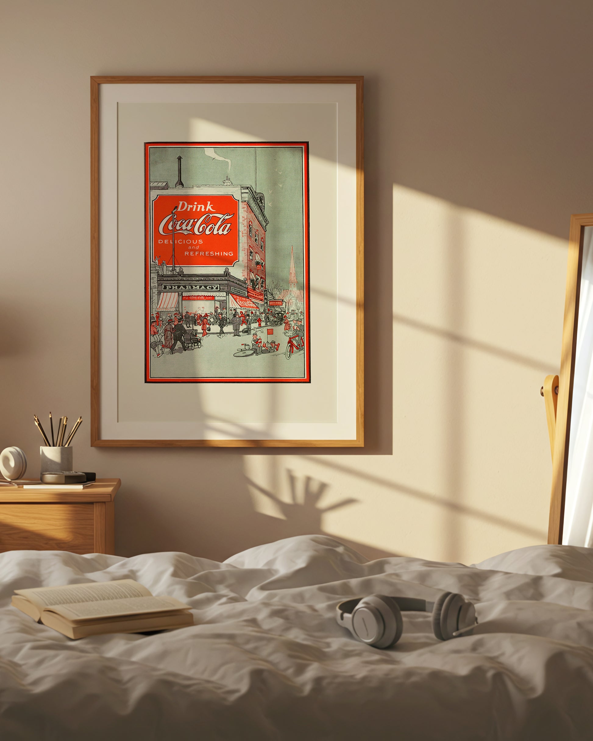 Vintage Coca-Cola Pharmacy Street Scene Print, Retro Americana Wall Art (Digital Download)