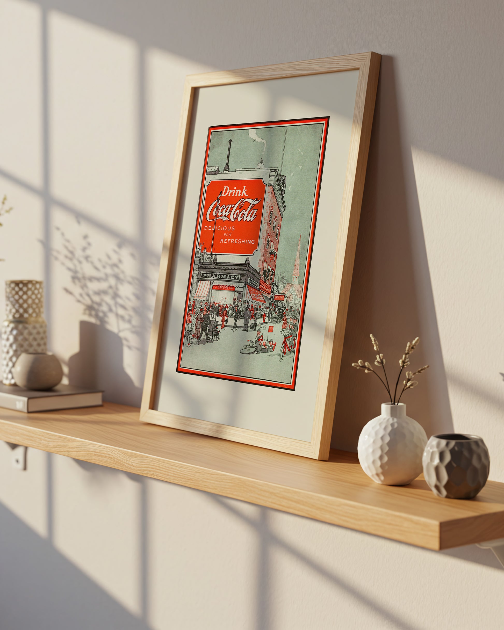 Vintage Coca-Cola Pharmacy Street Scene Print, Retro Americana Wall Art (Digital Download)