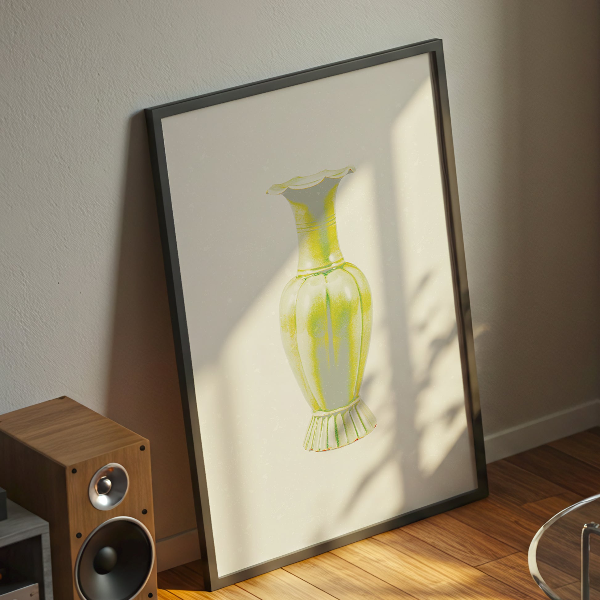 Still Form Vase Print, Neutral Contemporary Poster- Yellow (Digital Download)