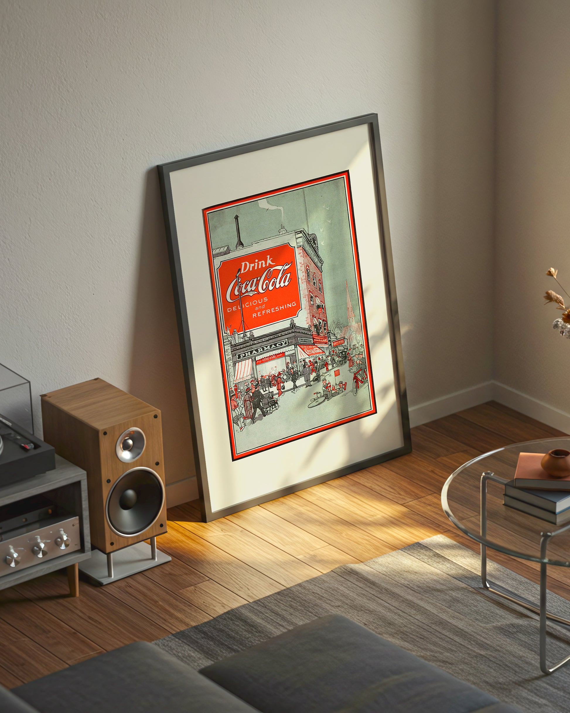 Vintage Coca-Cola Pharmacy Street Scene Print, Retro Americana Wall Art (Digital Download)