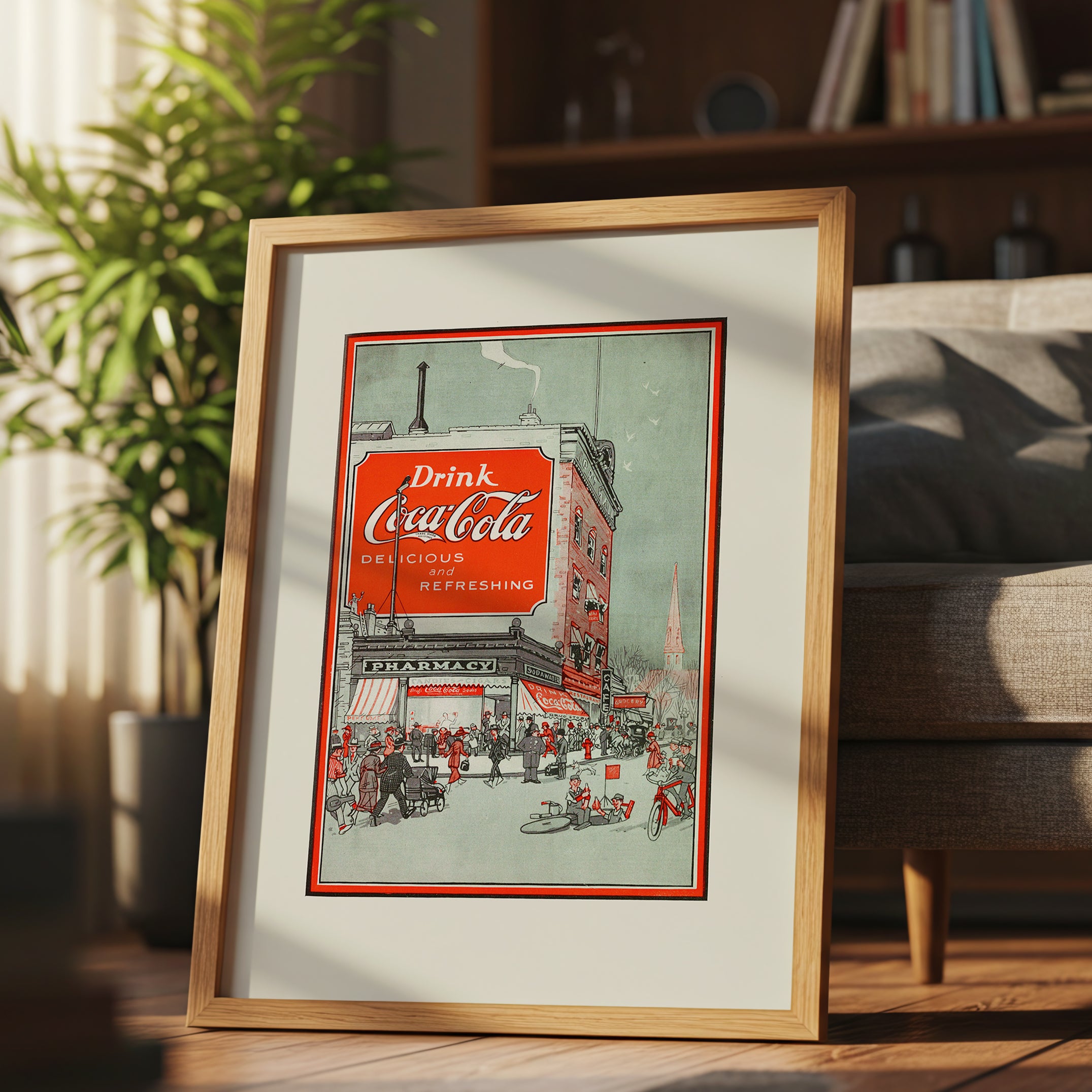 Vintage Coca-Cola Pharmacy Street Scene Print, Retro Americana Wall Art (Digital Download)