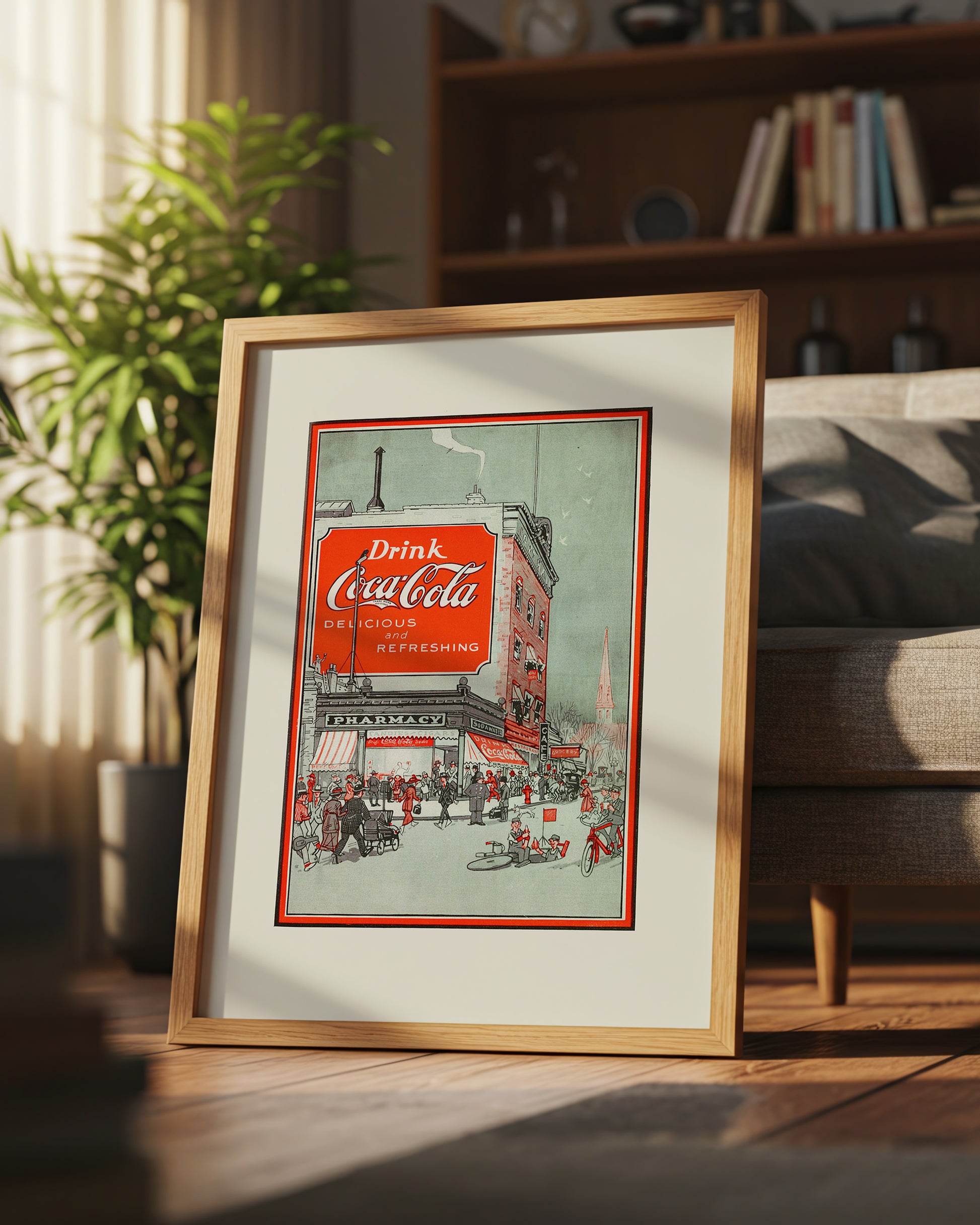 Vintage Coca-Cola Pharmacy Street Scene Print, Retro Americana Wall Art (Digital Download)