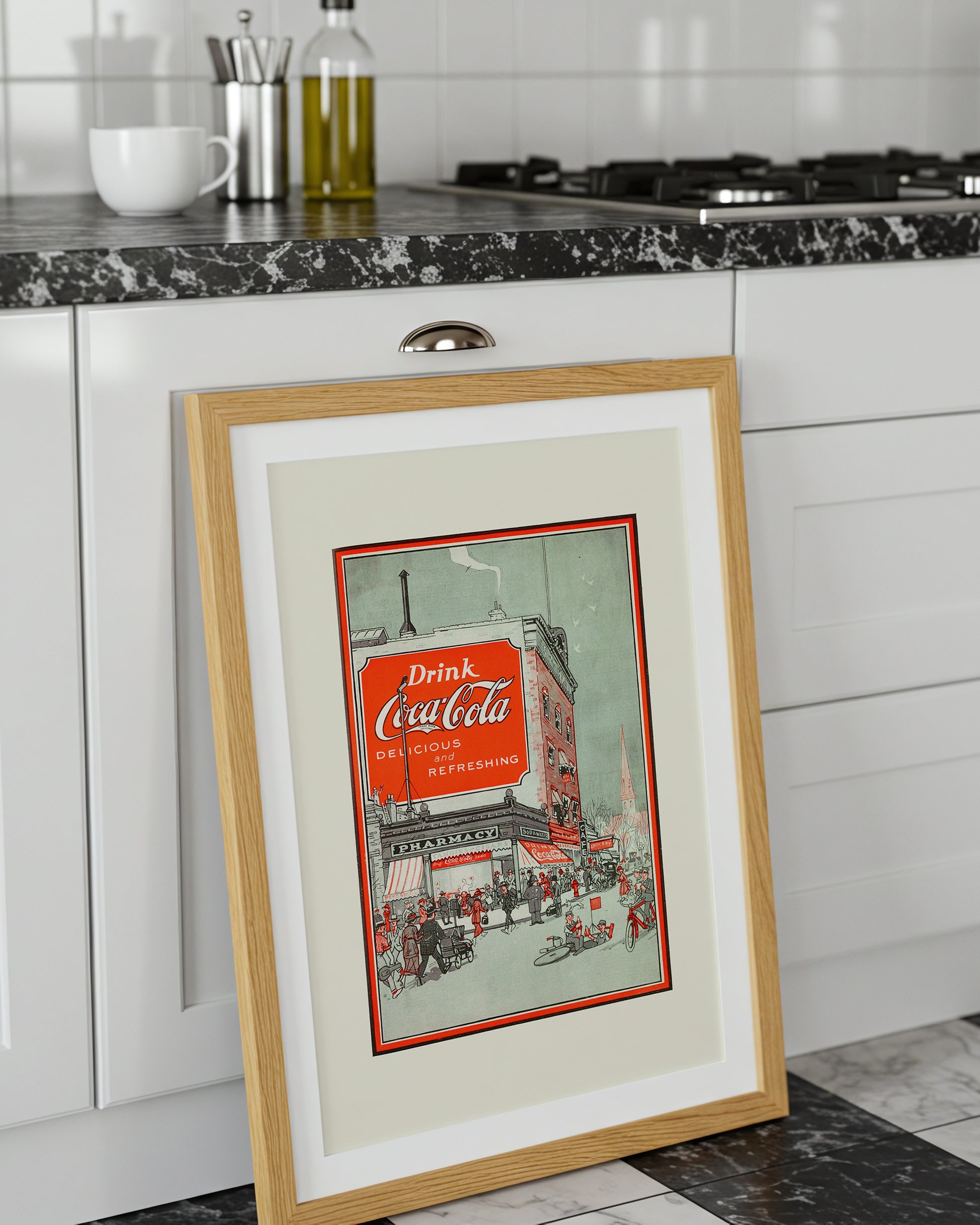 Vintage Coca-Cola Pharmacy Street Scene Print, Retro Americana Wall Art (Digital Download)