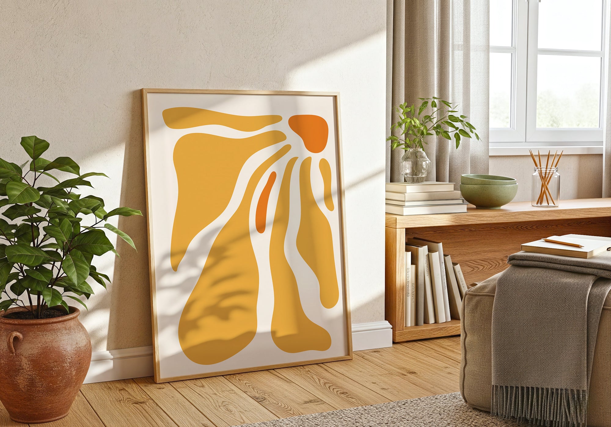 Abstract Orange Floral Wall Art