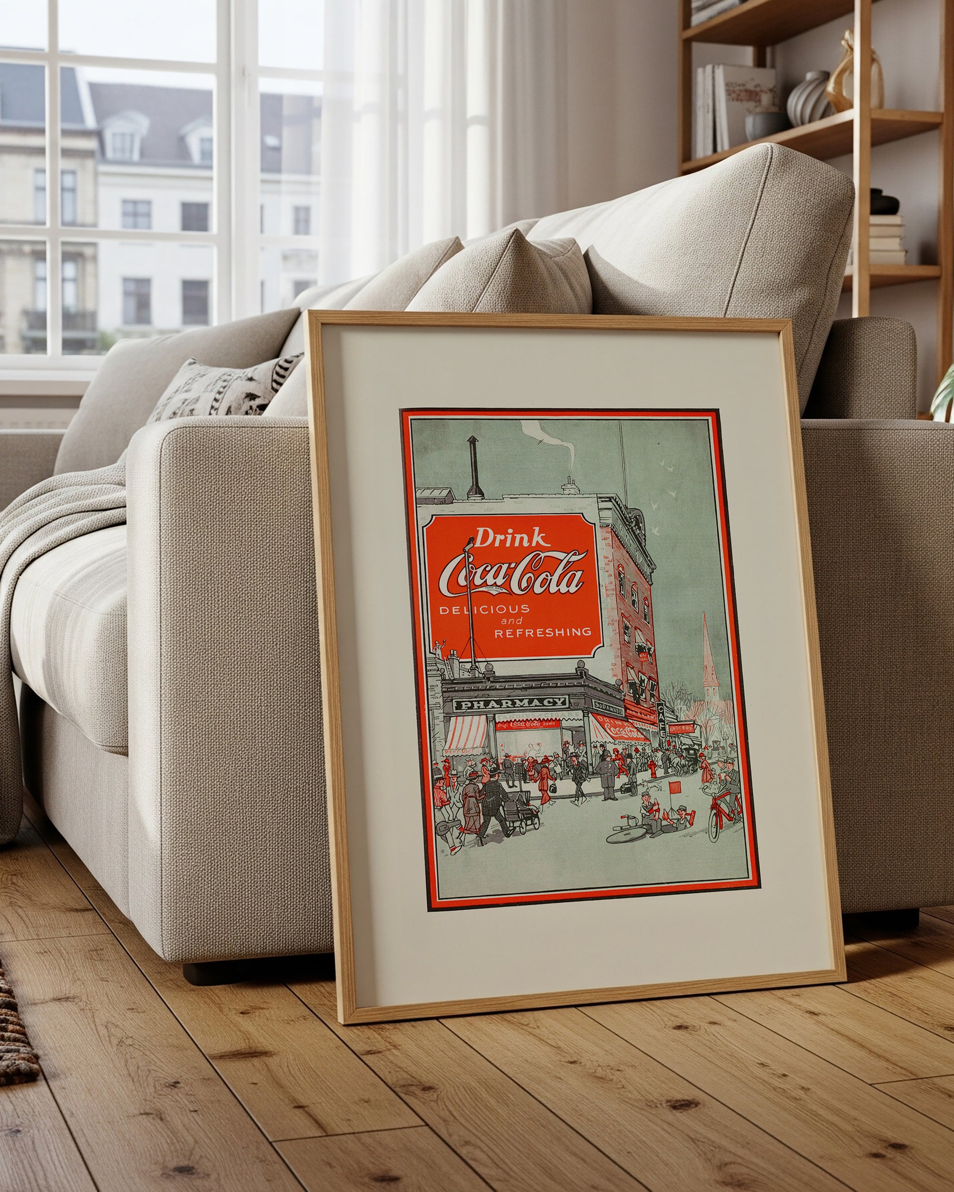Vintage Coca-Cola Pharmacy Street Scene Print, Retro Americana Wall Art (Digital Download)