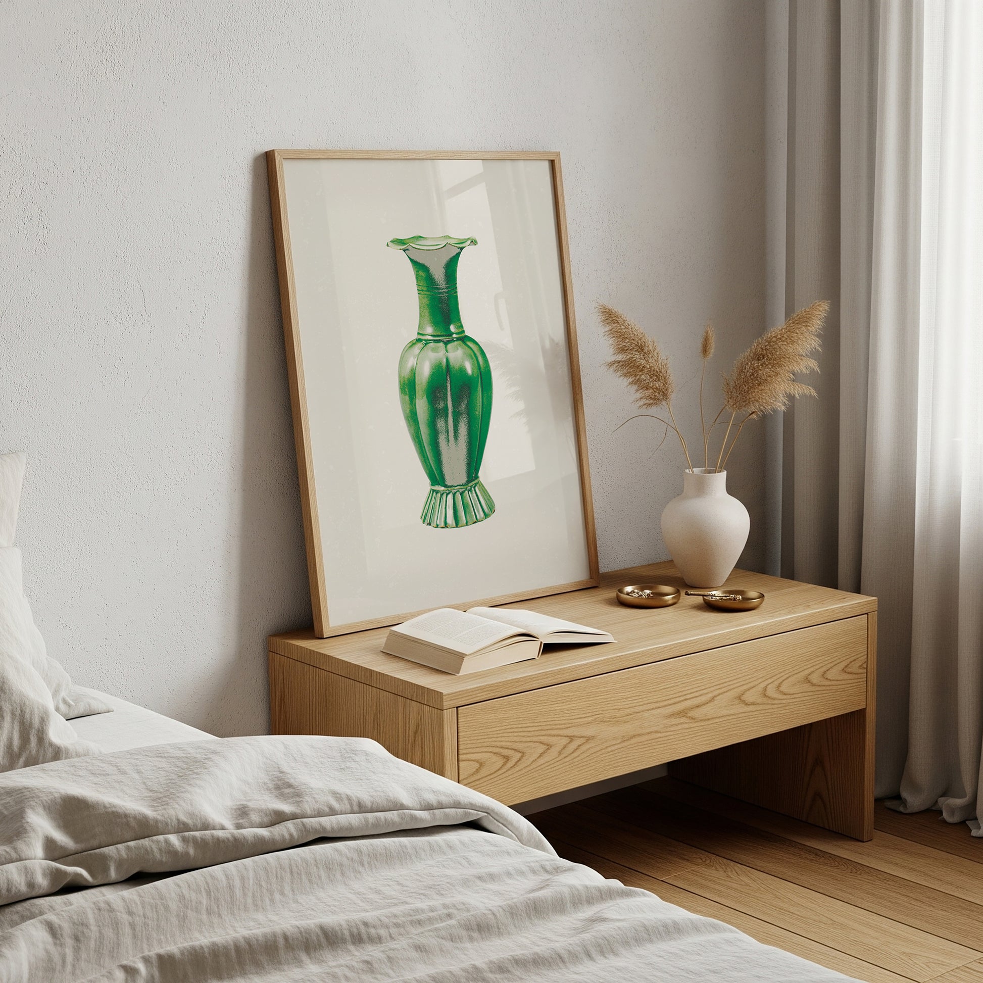 Still Form Vase Print, Neutral Contemporary Poster- Green (Digital Download)