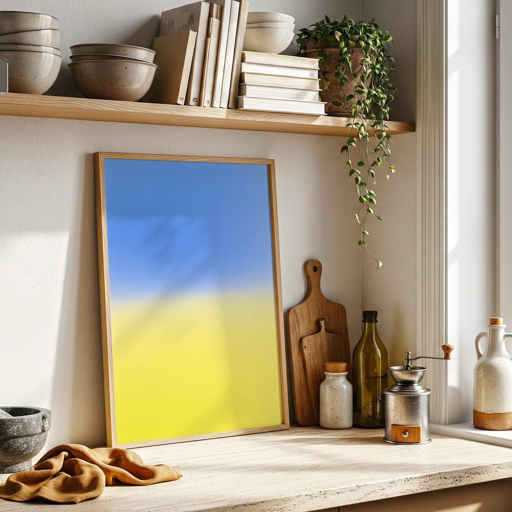 Blue Yellow Gradient Print, Minimalist Abstract Poster (Digital Download)
