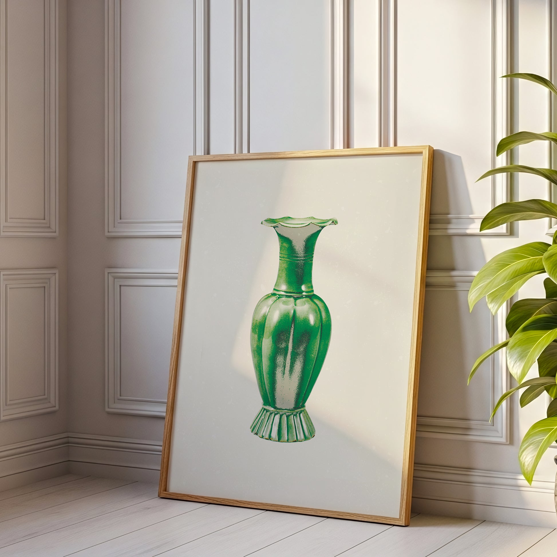 Still Form Vase Print, Neutral Contemporary Poster- Green (Digital Download)