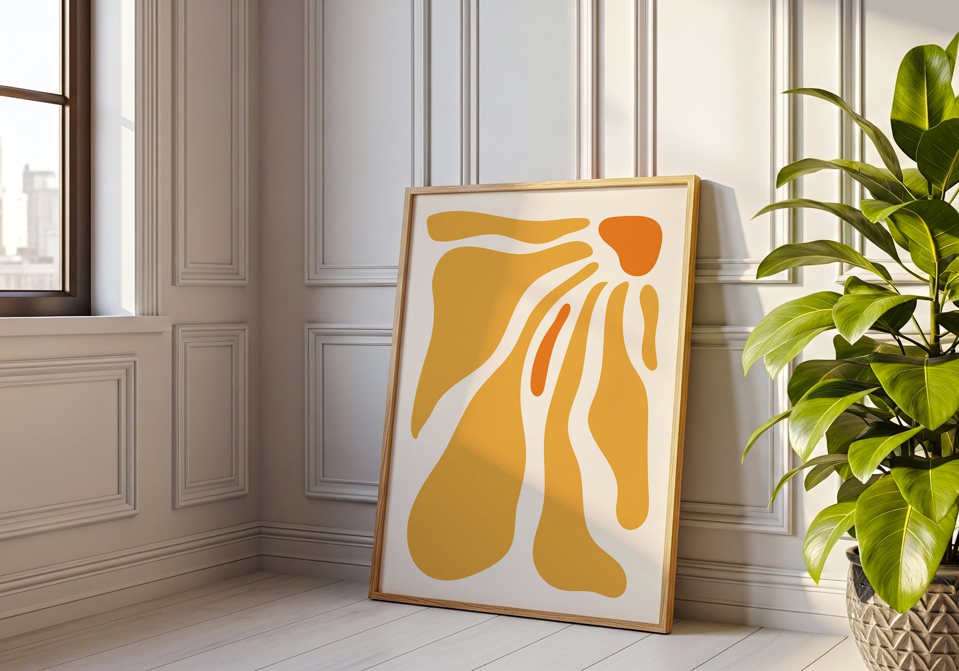 Abstract Orange Floral Wall Art