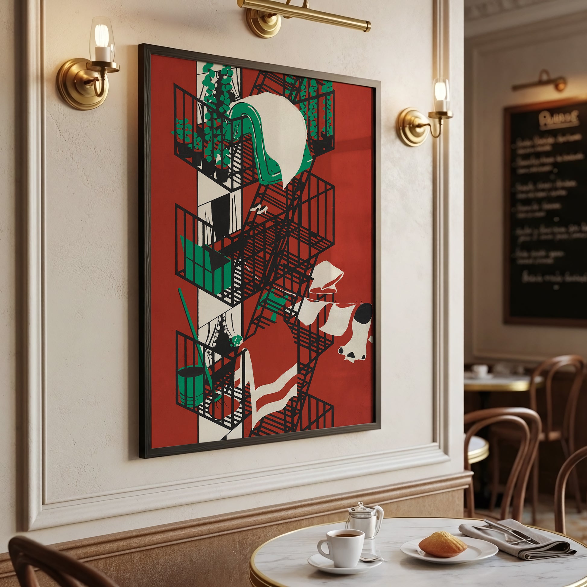 Vintage Red Abstract Wall Art, Mid Century Modern Scandinavian Poster (Digital Download)