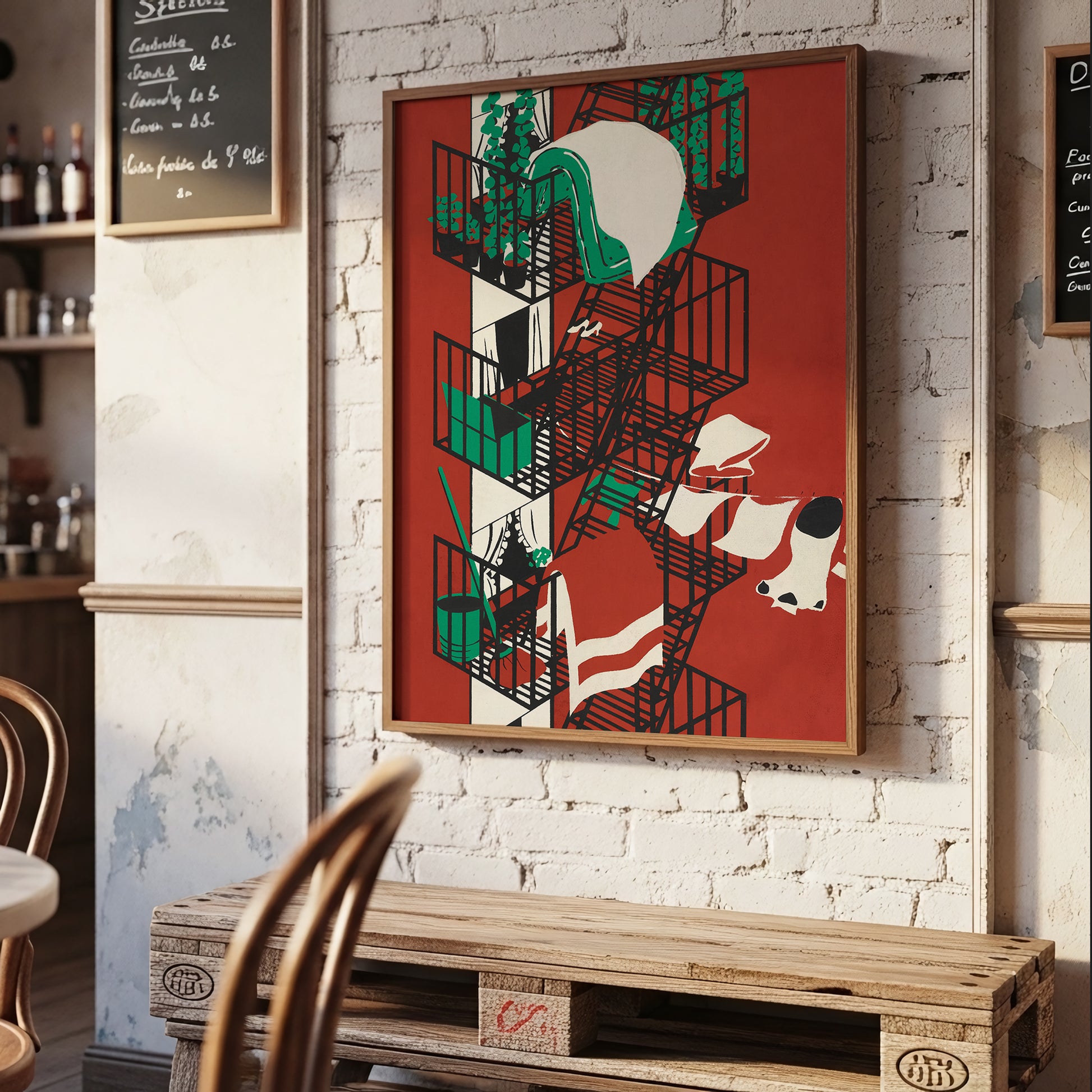 Vintage Red Abstract Wall Art, Mid Century Modern Scandinavian Poster (Digital Download)