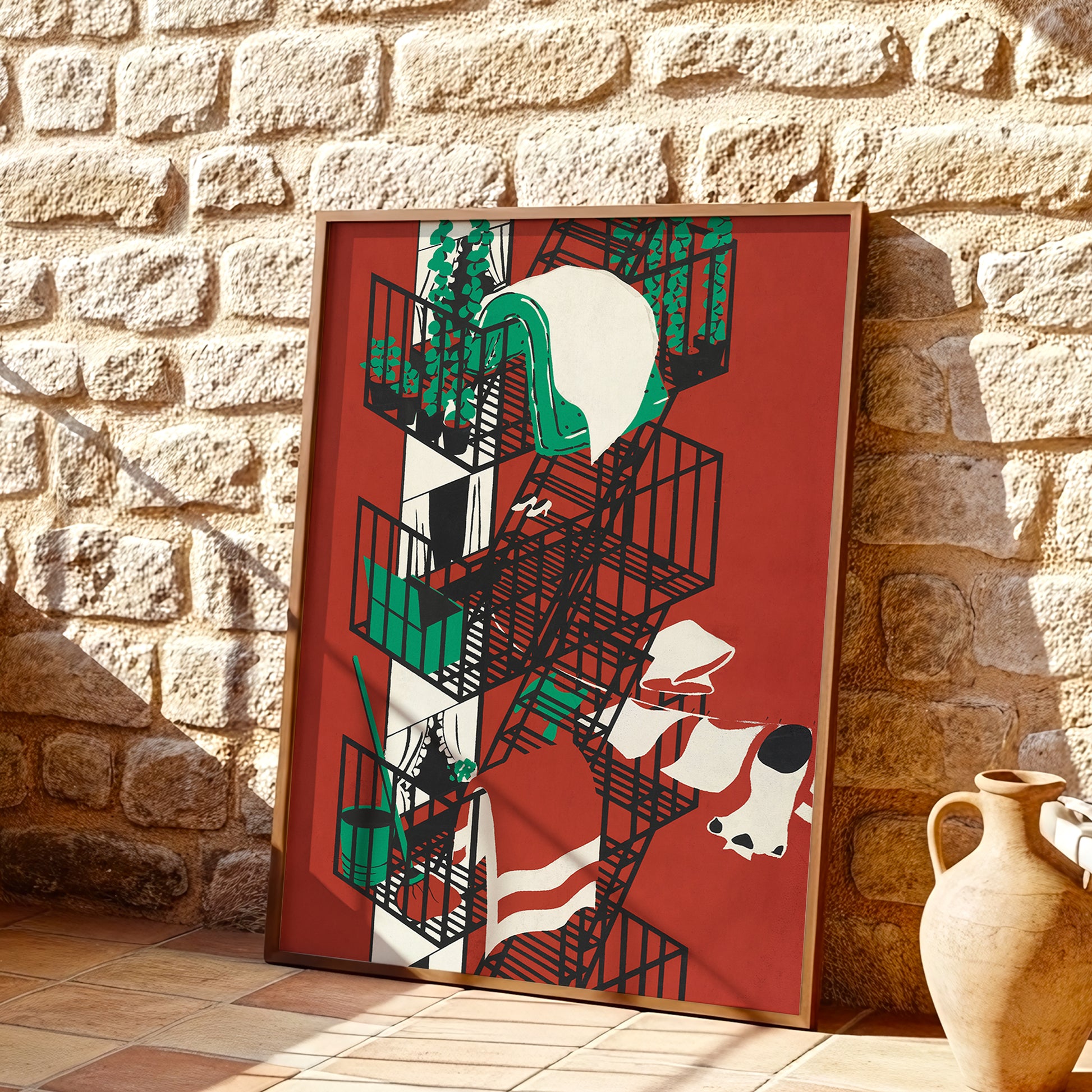 Vintage Red Abstract Wall Art, Mid Century Modern Scandinavian Poster (Digital Download)